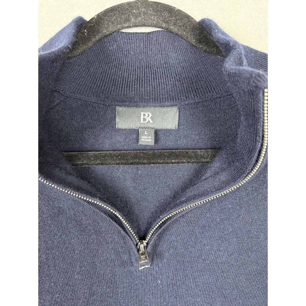 Banana Republic Sweater Mens L‎ Blue 100% Merino Wool Lightweight 1/4 Zip Preppy - Picture 2 of 6